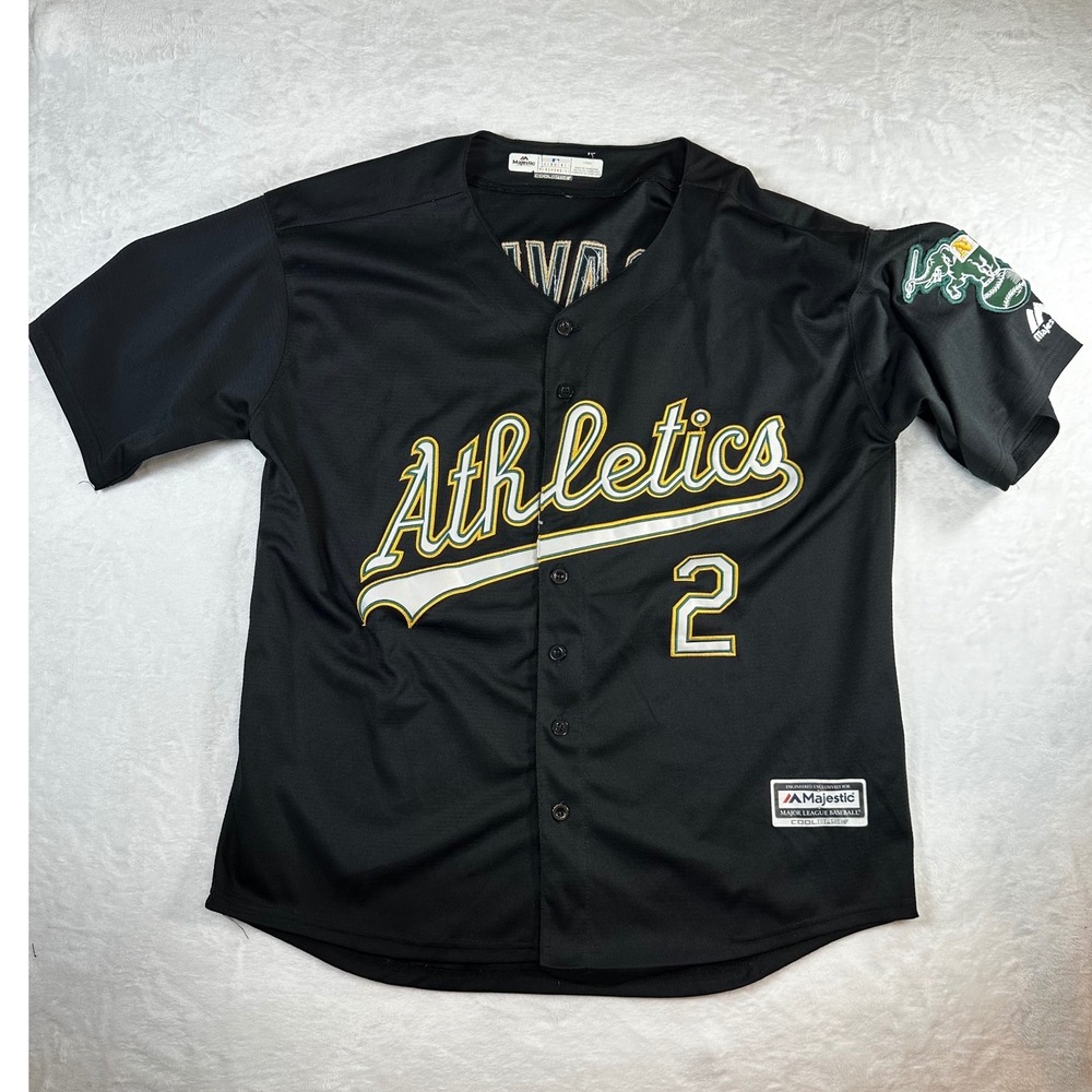 Majestic Oakland Athletics Jersey Black MLB Cool Base Mens Large Elephant Patch